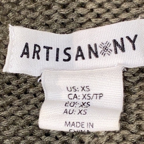 Artisan NY Cropped knit sweater fringe hem Army green rolled cuffs size XS - Picture 9 of 16